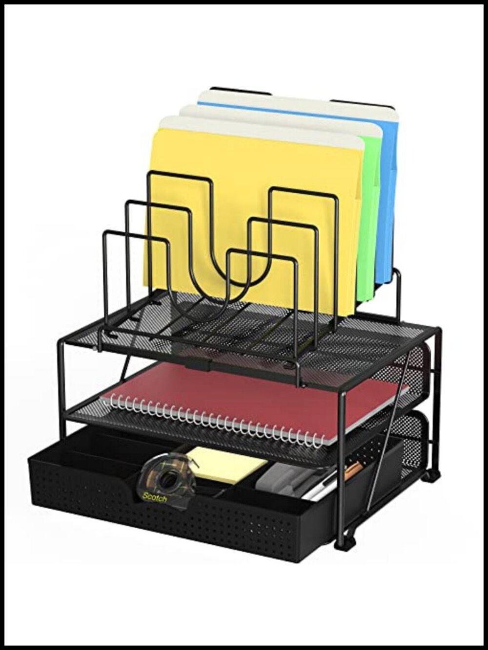 Desktop File Organizer with Double Tray and 5 Folder Stand Steel